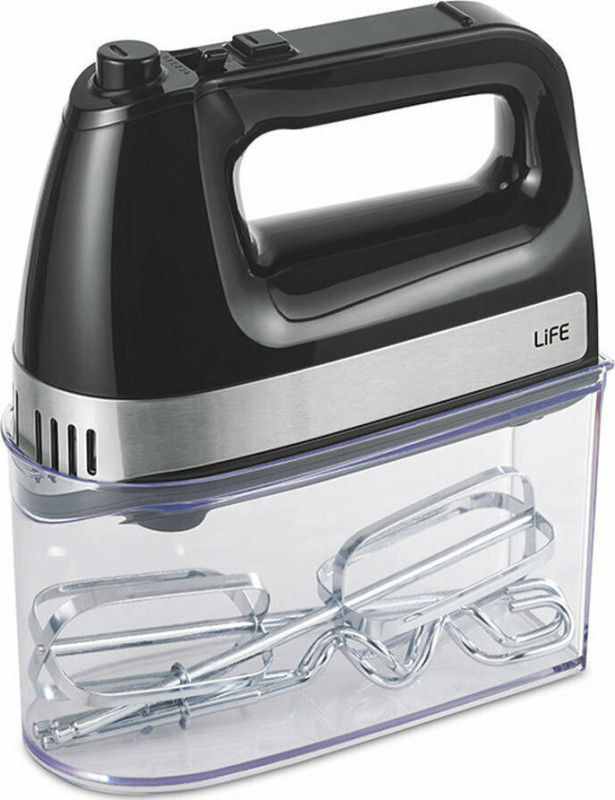 LIFE PowerMix Μίξερ χειρός 5 ταχυτήτων, 500W, με πρακτικό μπολ ανάμιξης υλικών και αποθήκευσης των εξαρτημάτων.