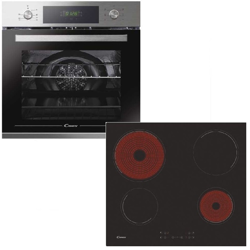 Candy FCT615XL + CH64CCB/4U Φούρνος άνω Πάγκου 70lt με Κεραμικές Εστίες Π59.5εκ. Inox A