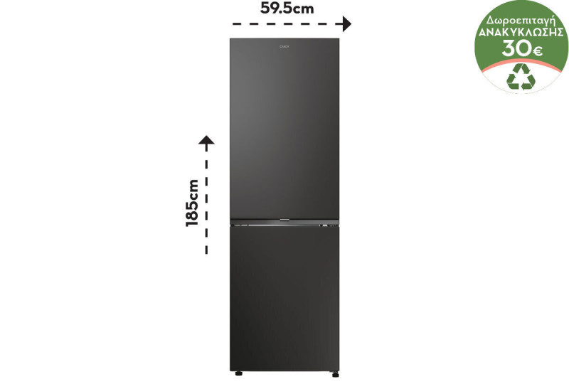 Candy Ψυγειοκαταψύκτης Total NoFrost Υ185xΠ59.5xΒ66.7εκ. Μαύρο Γκρι CNCQ2T618EΒ