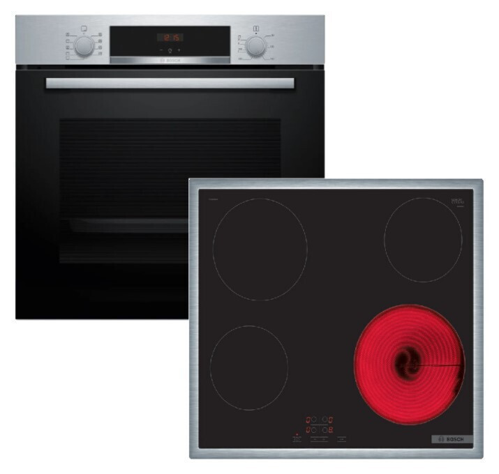 Bosch Σετ Φούρνος Ανω Πάγκου HBA514BS3 + Εστίες Κεραμικές PKE645BA2E