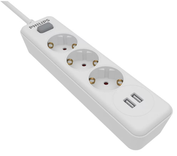 Πολύπριζο Philips SPN3032W/GRS 3 Θέσεων & 2 USB