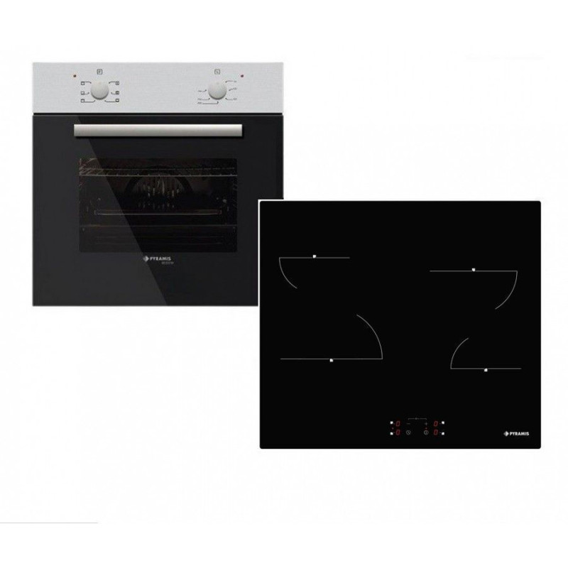 Pyramis 60ΑΠ 1006R + PHC61410FMB Φούρνος άνω Πάγκου 66lt με Κεραμικές Εστίες Π59.5εκ. Inox