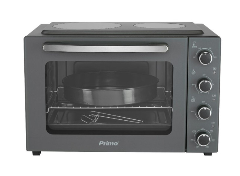 Primo PREO-40456 Με 2 Κεραμικές Εστίες 50L Με Αέρα & Υάλινη Πρόσοψη Ανθρακί Φουρνάκι