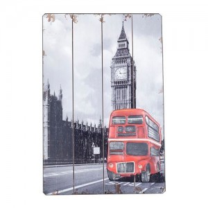 Nava Ξύλινος Πίνακας με μεταλλική διακόσμηση (κόκκινο λεωφορείο-London)