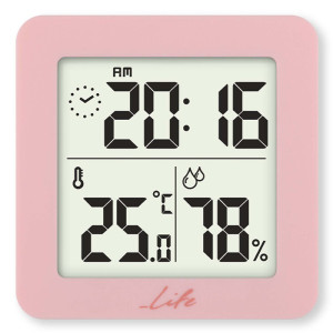 Ψηφιακό θερμόμετρο και υγρόμετρο εσωτερικού χώρου με ρολόι, σε απαλή ροζ απόχρωση LIFE PRINCESS