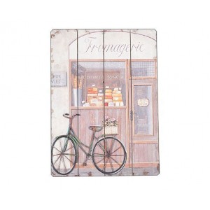Ξύλινος πίνακας με μεταλλική διακόσμηση Υ55x40x3cm NAVA Fromagerie-Ποδήλατο(20-067-015)