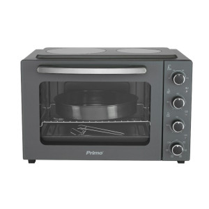 Primo PREO-40456 Με 2 Κεραμικές Εστίες 50L Με Αέρα & Υάλινη Πρόσοψη Ανθρακί Φουρνάκι
